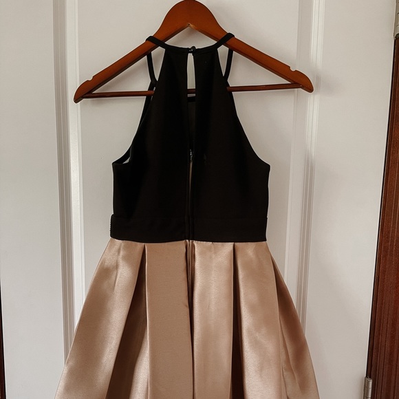 Gold and Black Homecoming Halter Dress Size 1/2 with Silver Jewels and Pockets - Picture 2 of 9